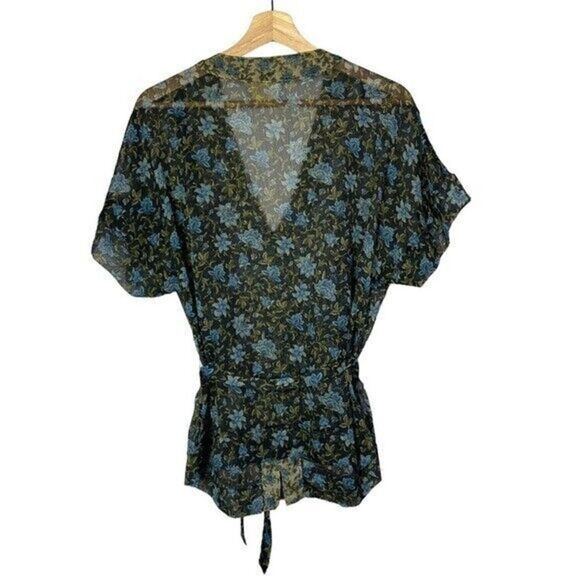 Converse One Star Gray Floral Sheer Y2K Short Sleeve Blouse M - Picture 2 of 4